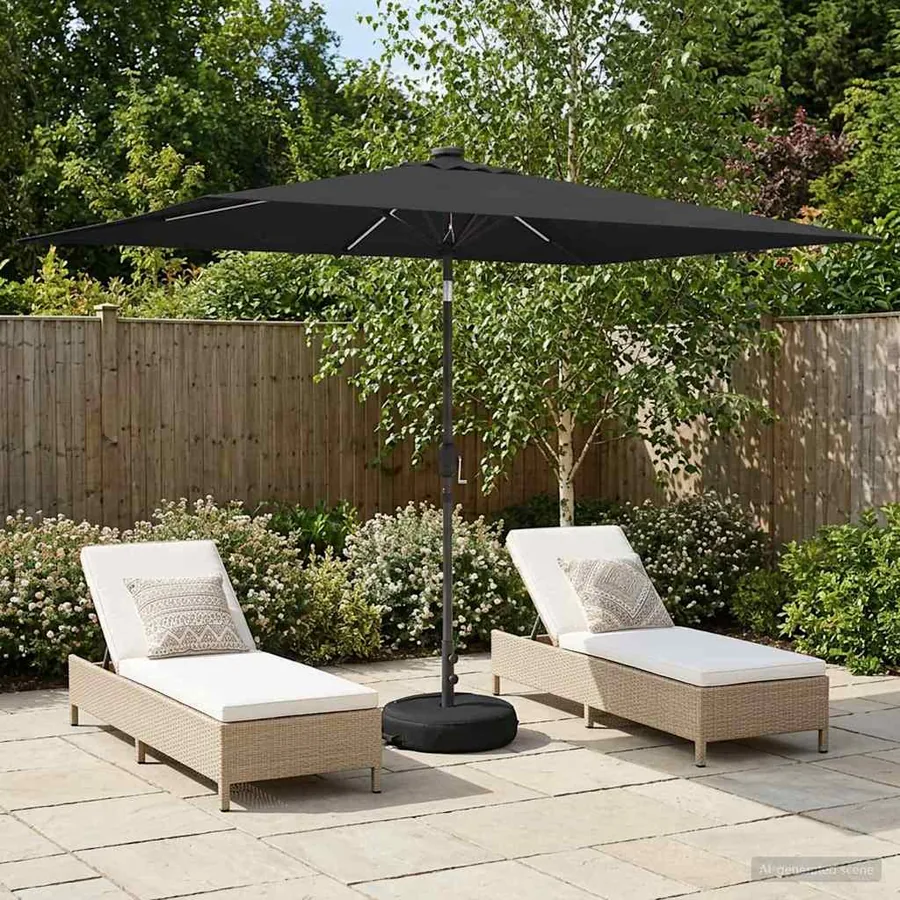 Parasol de jardin avec lumières LED et base 200 x 300 cm