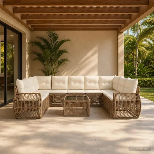 Ensemble de canapé de jardin 10 pcs Beige et blanc crème
