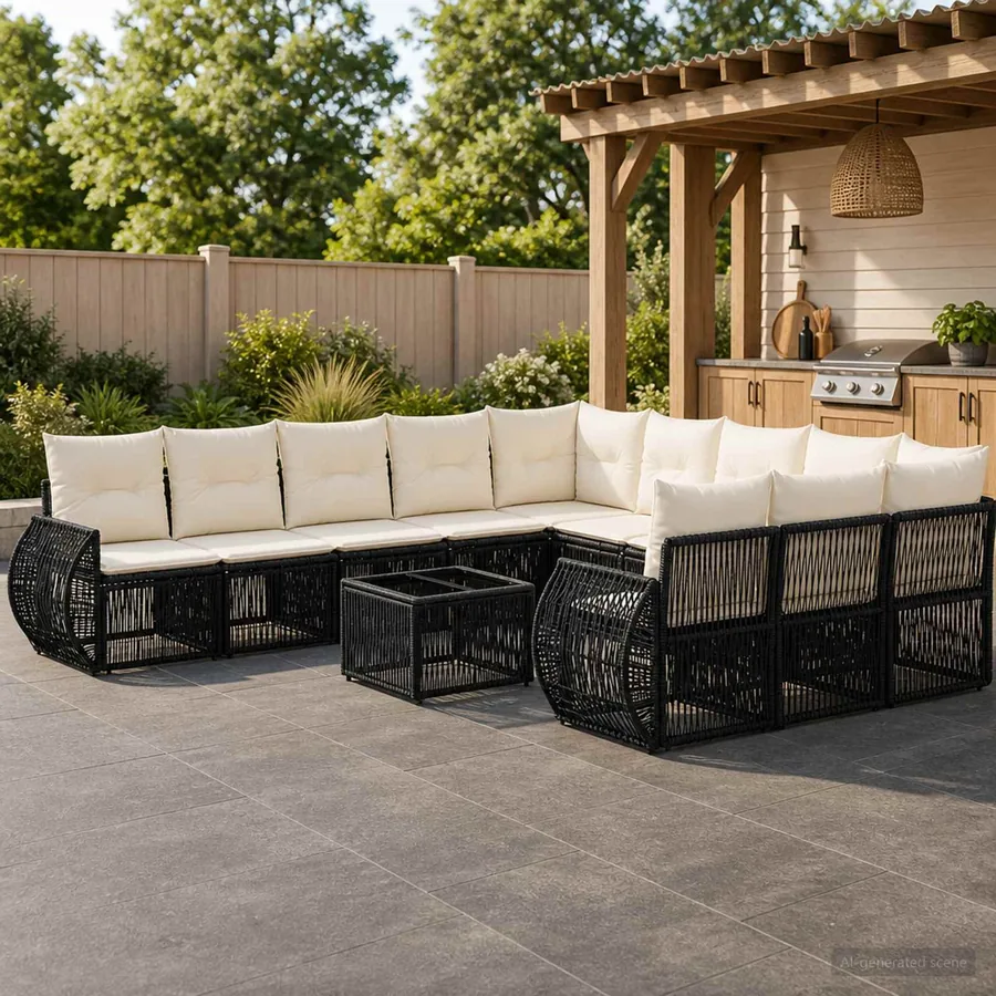 Ensemble de canapé de jardin 12 pcs Noir et blanc crème