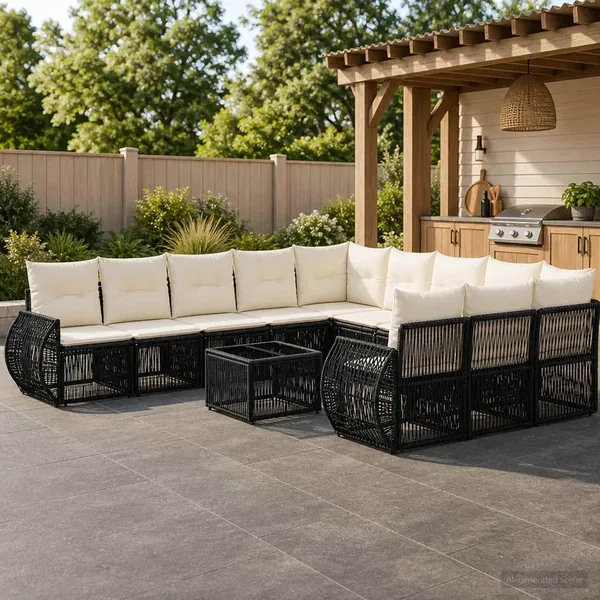 Ensemble de canapé de jardin 12 pcs Noir et blanc crème