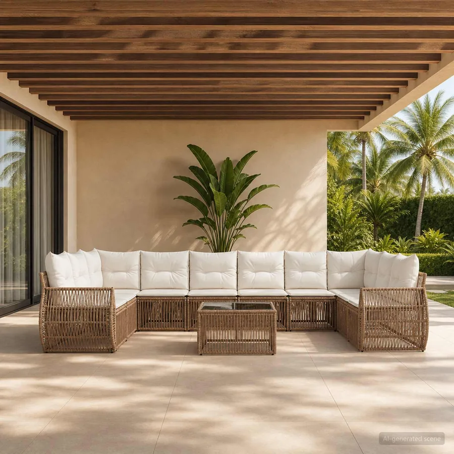Ensemble de canapé de jardin 11 pcs Beige et blanc crème