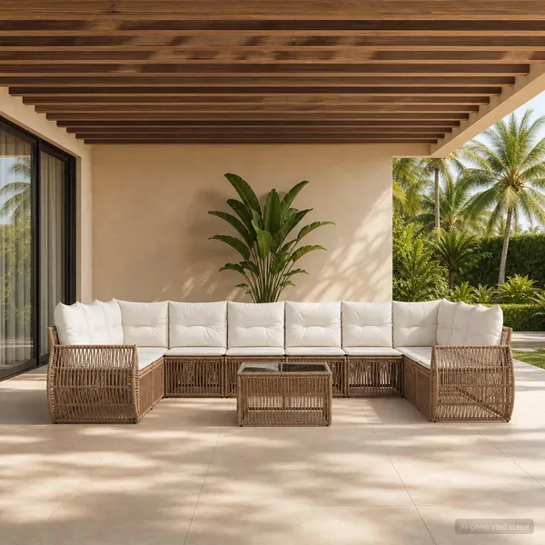 Ensemble de canapé de jardin 11 pcs Beige et blanc crème