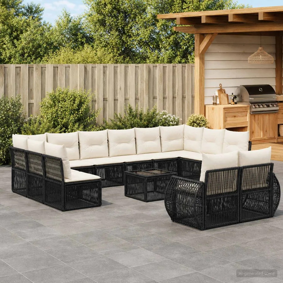 Ensemble de canapé de jardin 13 pcs Noir et blanc crème