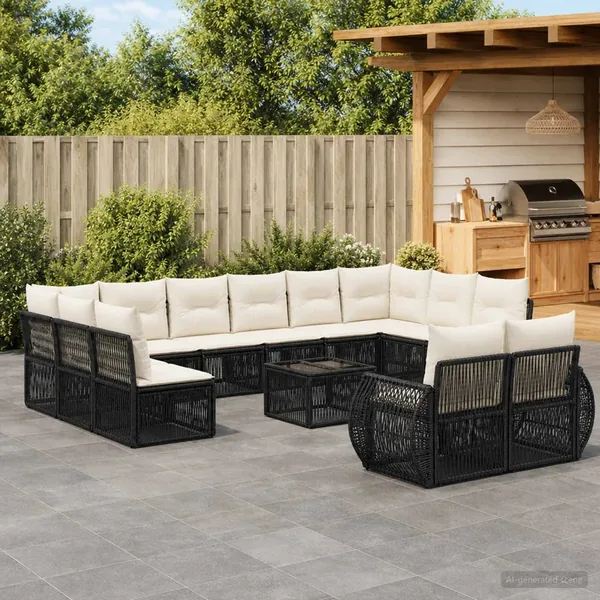 Ensemble de canapé de jardin 13 pcs Noir et blanc crème