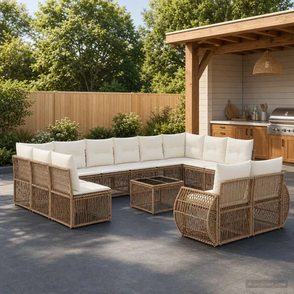 Ensemble de canapé de jardin 13 pcs Beige et blanc crème