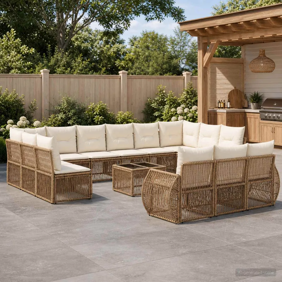 Ensemble de canapé de jardin 14 pcs Beige et blanc crème