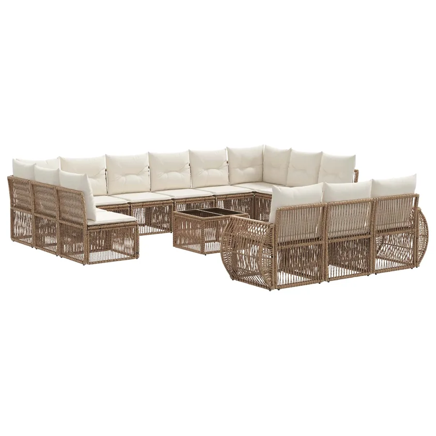 Ensemble de canapé de jardin 14 pcs Beige et blanc crème - 2