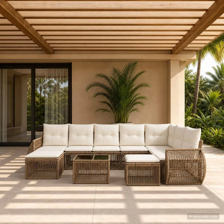 Ensemble de canapé de jardin 10 pcs Beige polyrotin