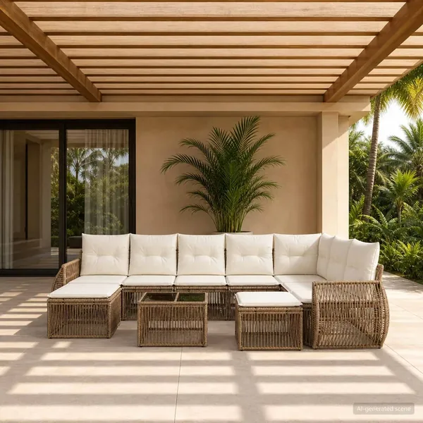 Ensemble de canapé de jardin 10 pcs Beige polyrotin