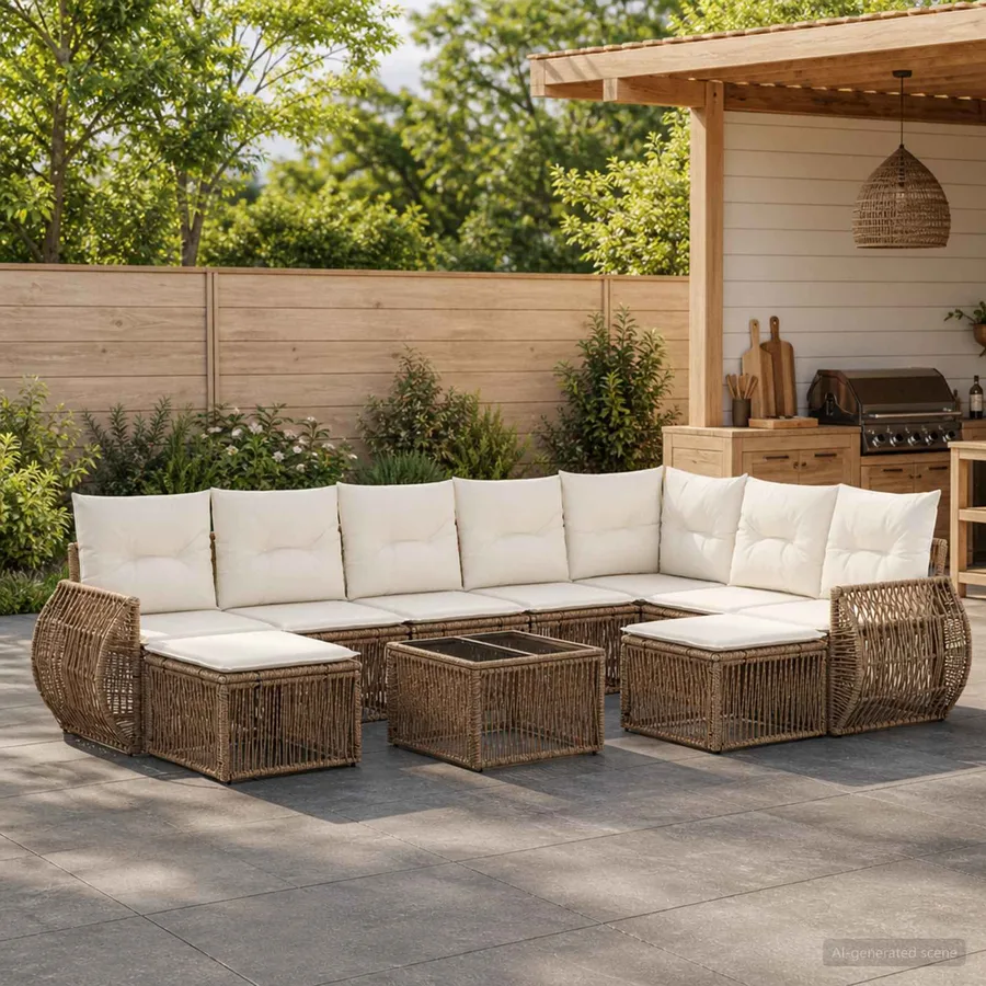 Ensemble de canapé de jardin 10 pcs Beige polyrotin - 3