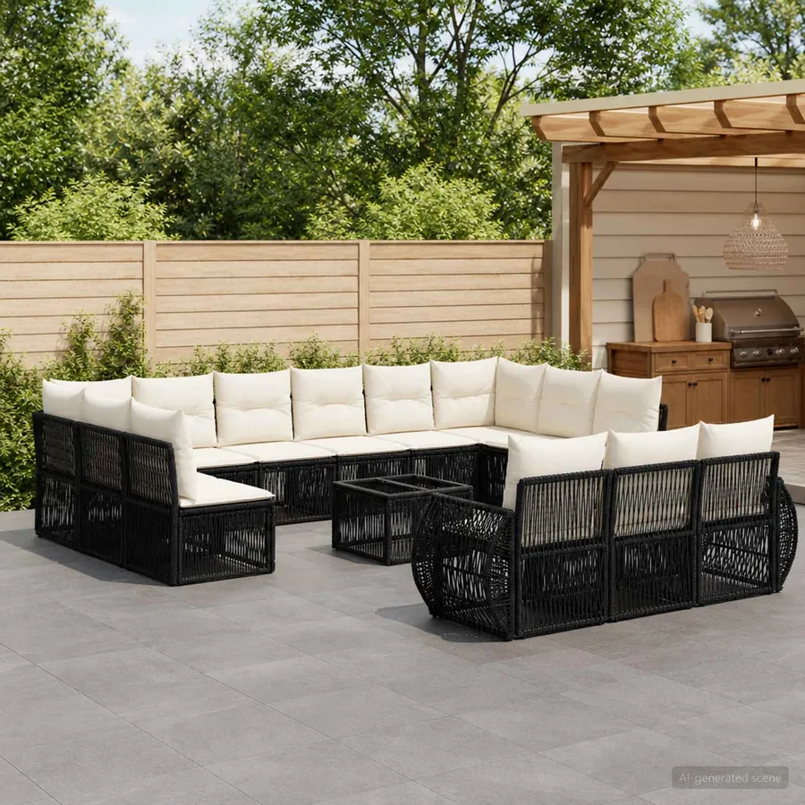 Ensemble de canapé de jardin 14 pcs Noir et blanc crème