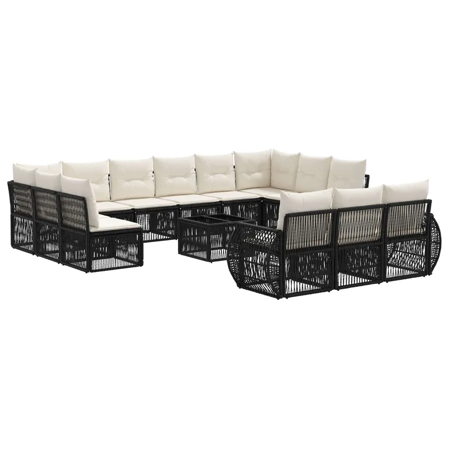 Ensemble de canapé de jardin 14 pcs Noir et blanc crème - 2