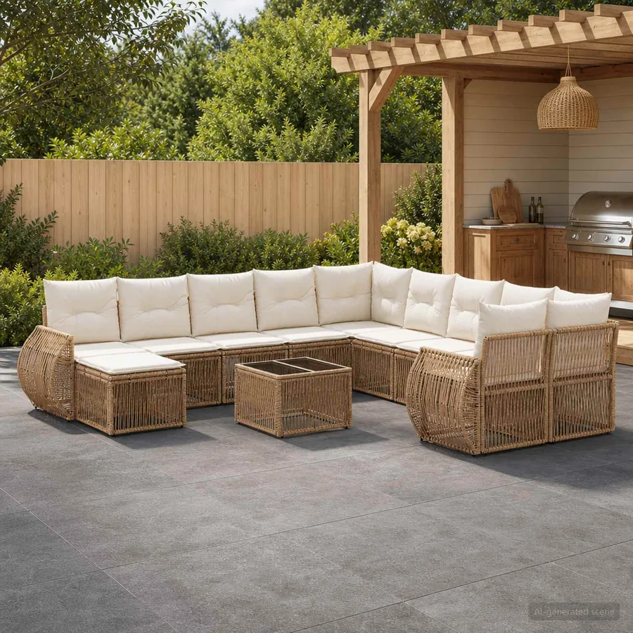 Ensemble de canapé de jardin 12 pcs Beige polyrotin