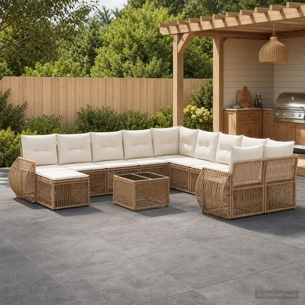 Ensemble de canapé de jardin 12 pcs Beige polyrotin