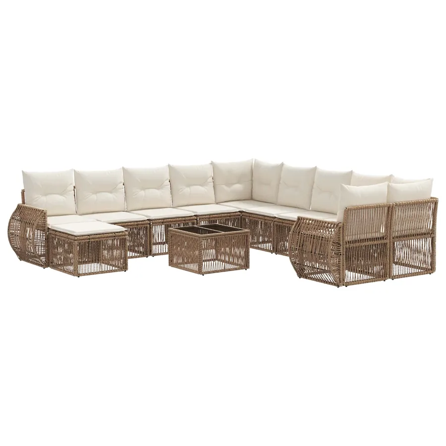 Ensemble de canapé de jardin 12 pcs Beige polyrotin - 2