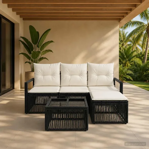 Ensemble de canapé de jardin 5 pcs Noir polyrotin