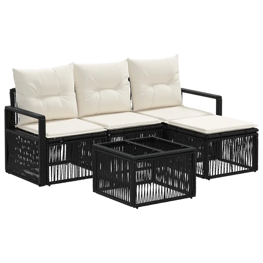 Ensemble de canapé de jardin 5 pcs Noir polyrotin - 2
