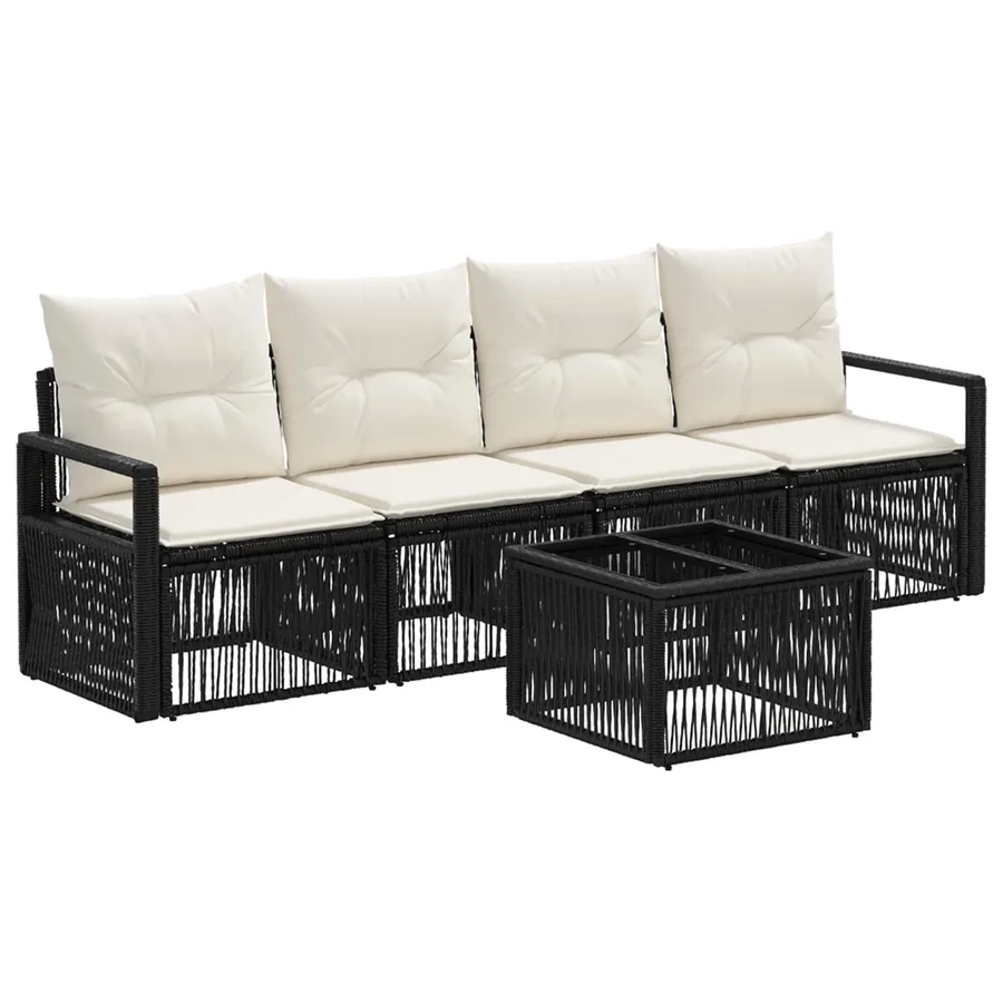 Ensemble de canapé de jardin 5 pcs Noir polyrotin - 2