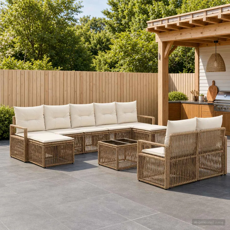 Ensemble de canapé de jardin 10 pcs Beige polyrotin