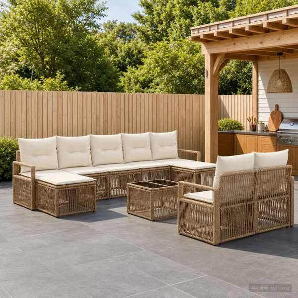 Ensemble de canapé de jardin 10 pcs Beige polyrotin
