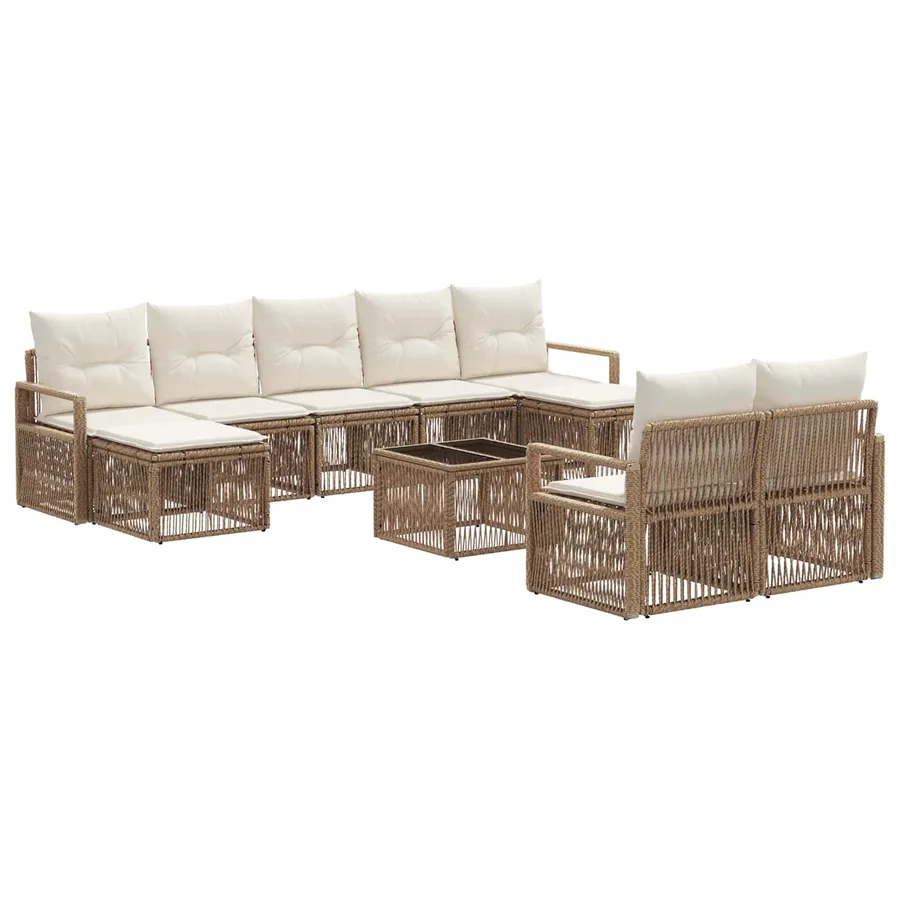 Ensemble de canapé de jardin 10 pcs Beige polyrotin - 2
