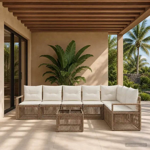 Ensemble de canapé de jardin 8 pcs Beige polyrotin