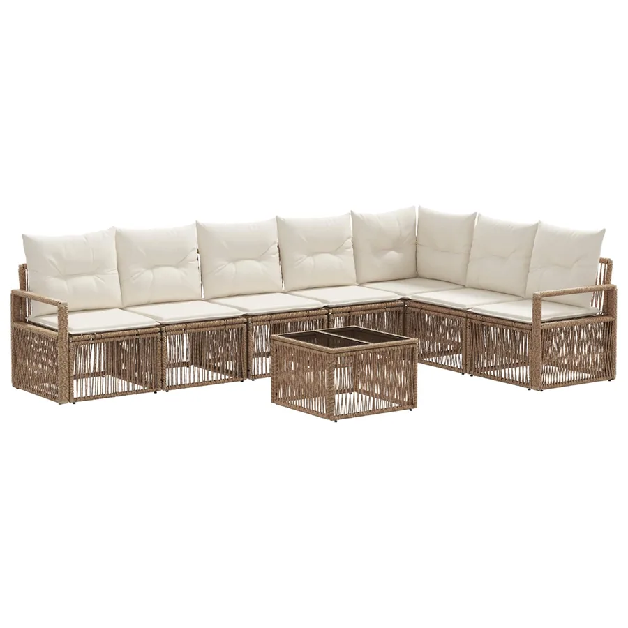 Ensemble de canapé de jardin 8 pcs Beige polyrotin - 2