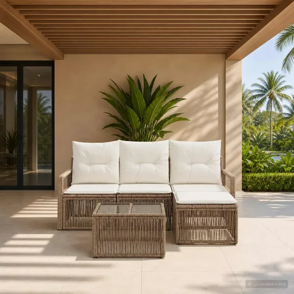 Ensemble de canapé de jardin 5 pcs Beige polyrotin