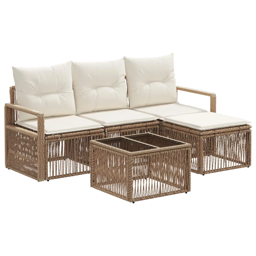 Ensemble de canapé de jardin 5 pcs Beige polyrotin - 2
