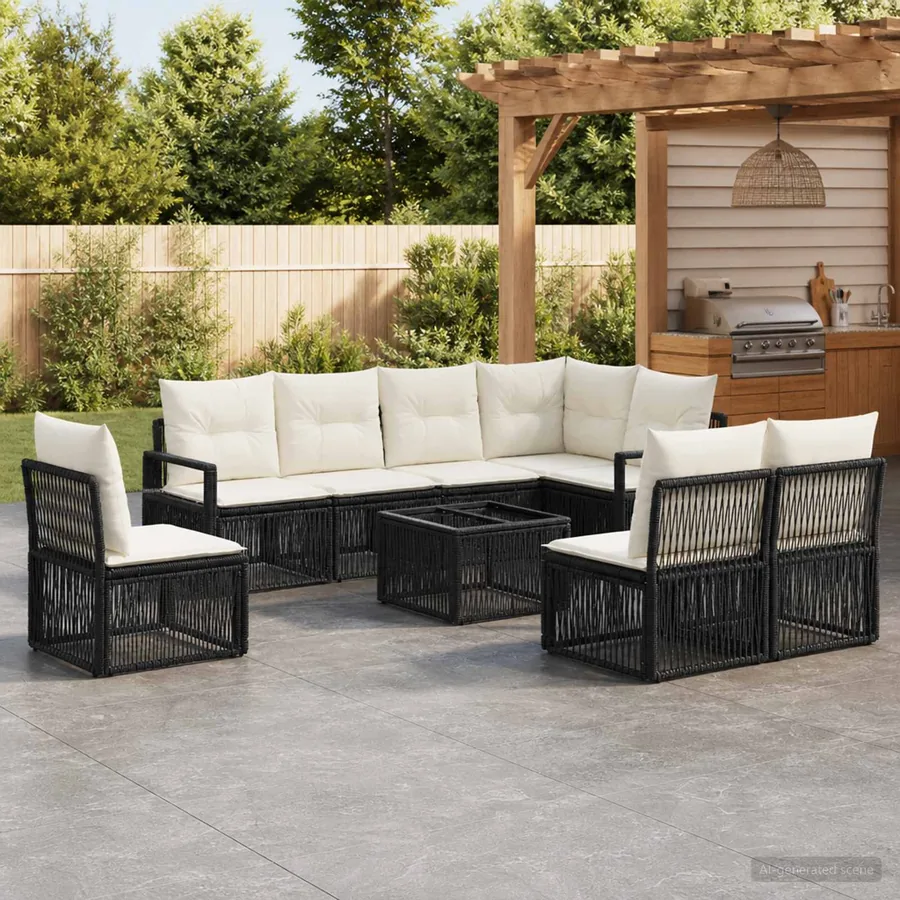 Ensemble de canapé de jardin 9 pcs Noir polyrotin