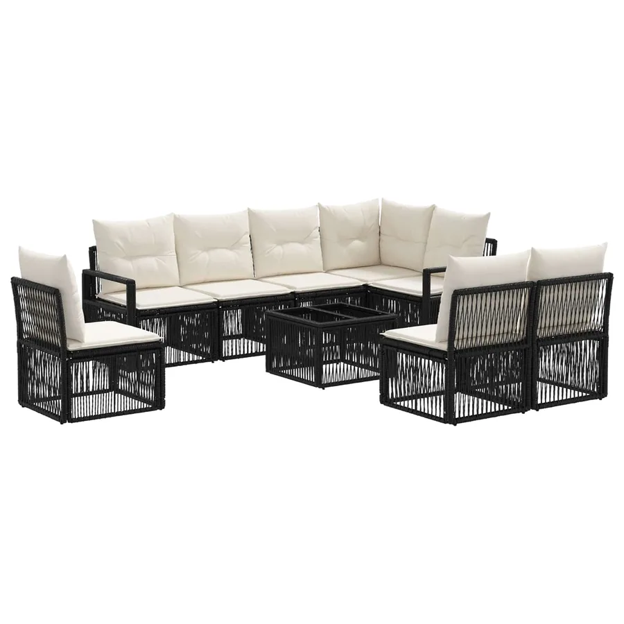 Ensemble de canapé de jardin 9 pcs Noir polyrotin - 2