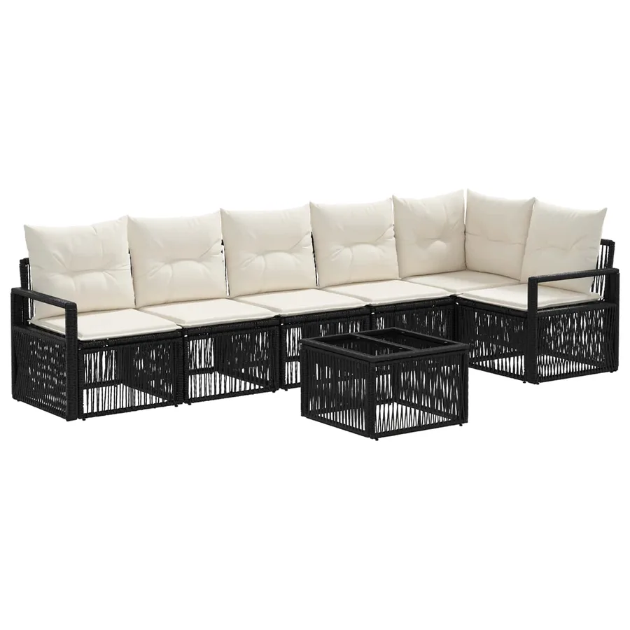 Ensemble de canapé de jardin 7 pcs Noir polyrotin - 2