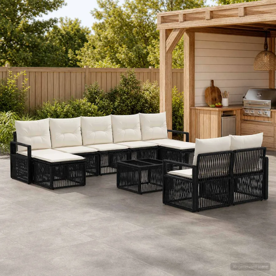 Ensemble de canapé de jardin 10 pcs Noir polyrotin