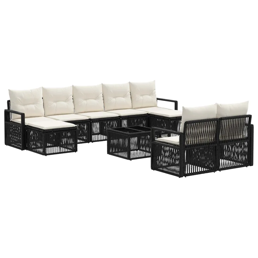 Ensemble de canapé de jardin 10 pcs Noir polyrotin - 2