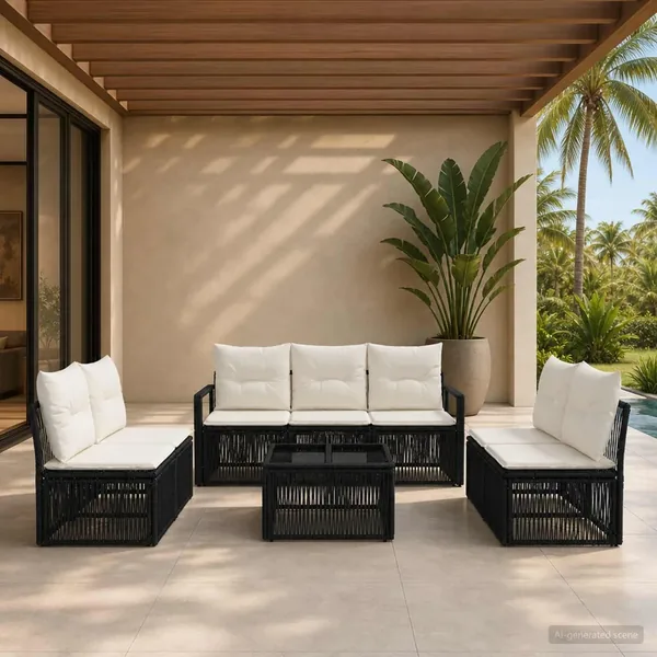 Ensemble de canapé de jardin 8 pcs Noir polyrotin