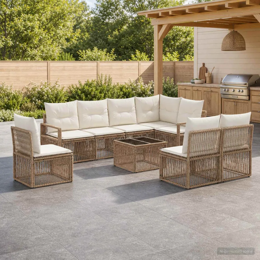 Ensemble de canapé de jardin 9 pcs Beige polyrotin