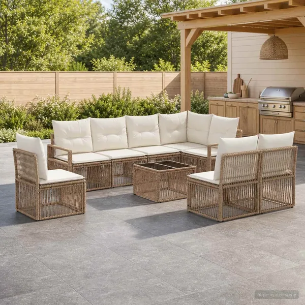 Ensemble de canapé de jardin 9 pcs Beige polyrotin