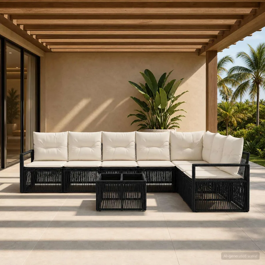 Ensemble de canapé de jardin 8 pcs Noir polyrotin
