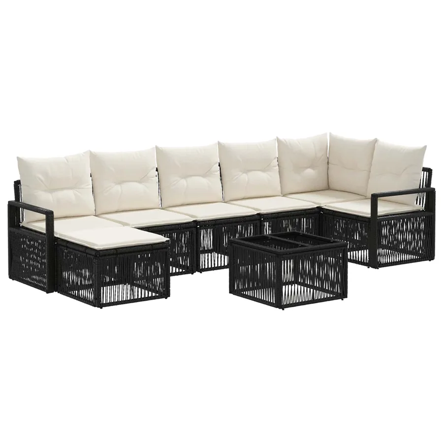 Ensemble de canapé de jardin 8 pcs Noir polyrotin - 2