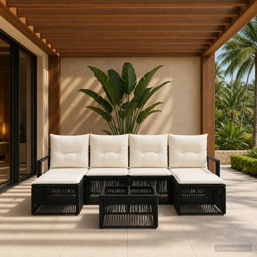 Ensemble de canapé de jardin 7 pcs Noir polyrotin