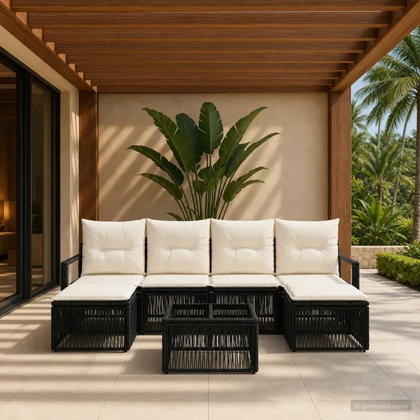 Ensemble de canapé de jardin 7 pcs Noir polyrotin