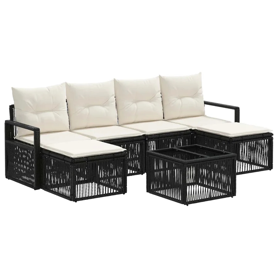 Ensemble de canapé de jardin 7 pcs Noir polyrotin - 2