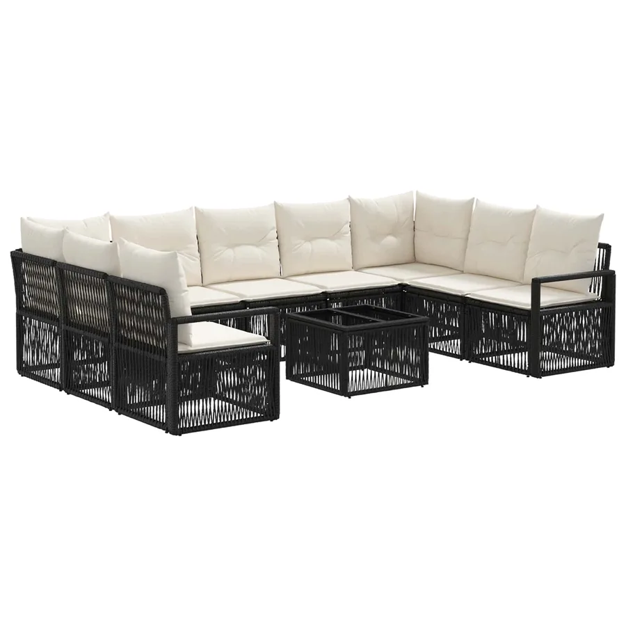 Ensemble de canapé de jardin 10 pcs Noir polyrotin - 2