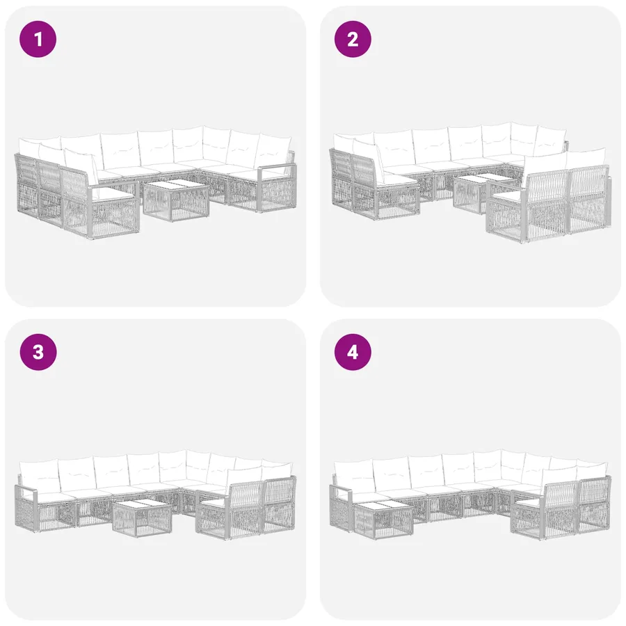 Ensemble de canapé de jardin 10 pcs Noir polyrotin - 8