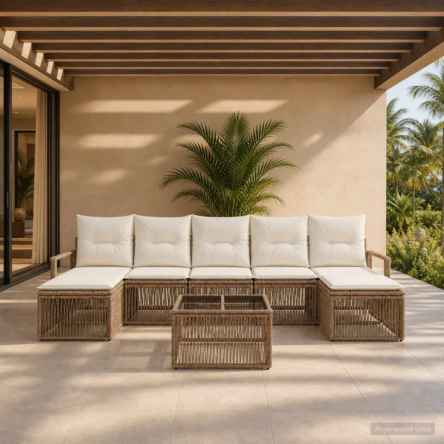 Ensemble de canapé de jardin 8 pcs Beige polyrotin
