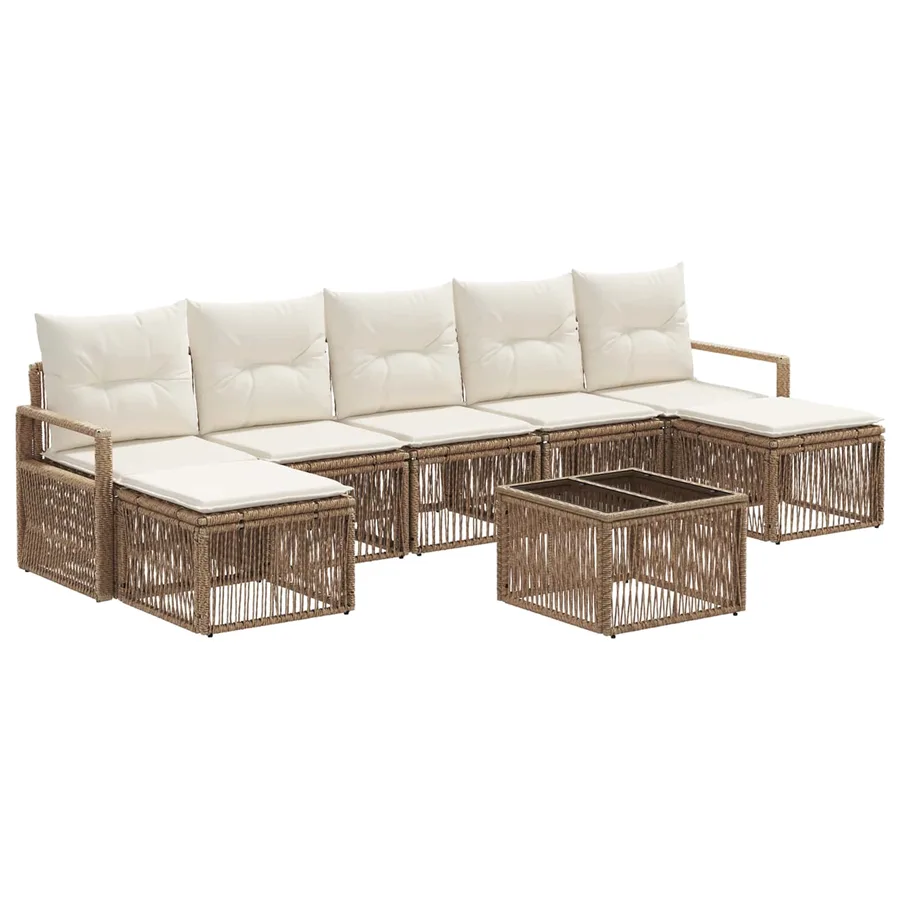 Ensemble de canapé de jardin 8 pcs Beige polyrotin - 2