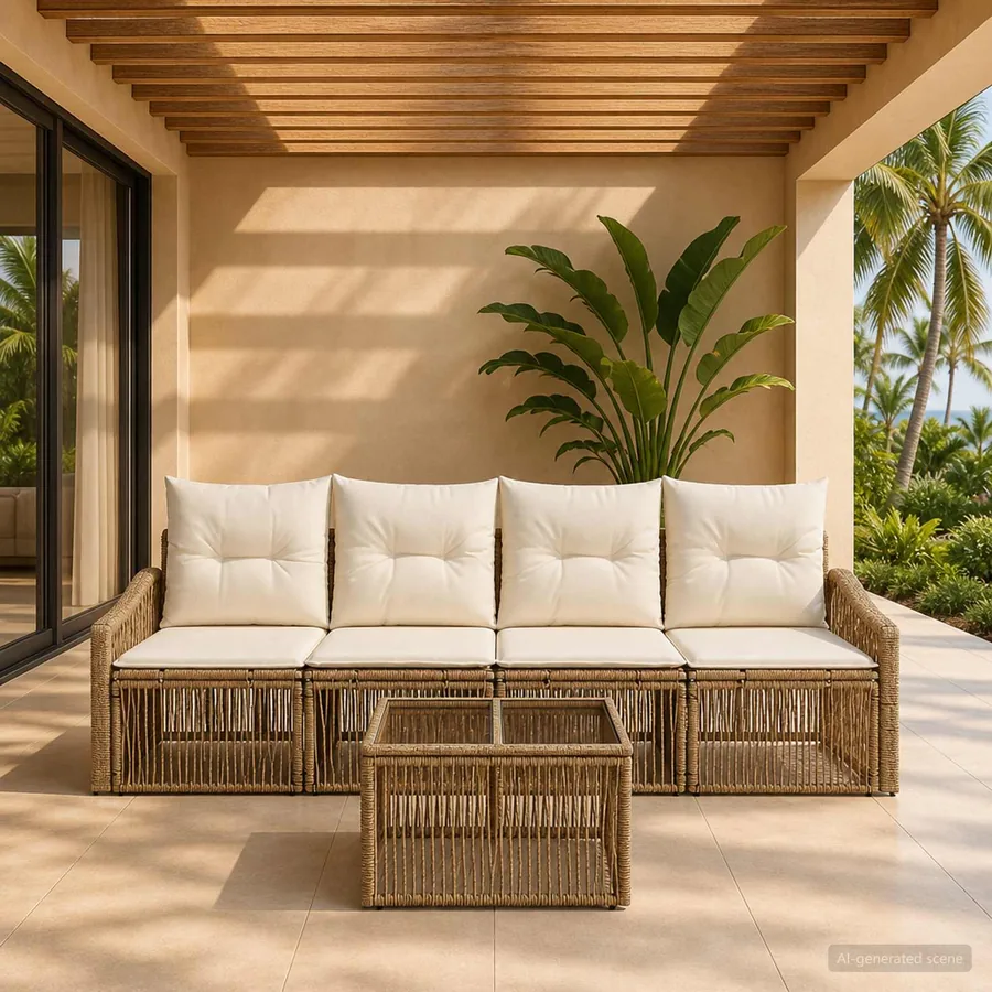 Ensemble de canapé de jardin 5 pcs Beige polyrotin