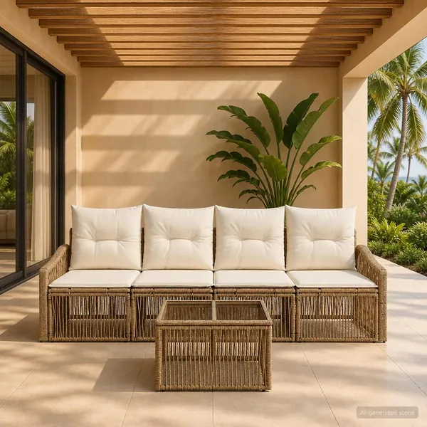 Ensemble de canapé de jardin 5 pcs Beige polyrotin