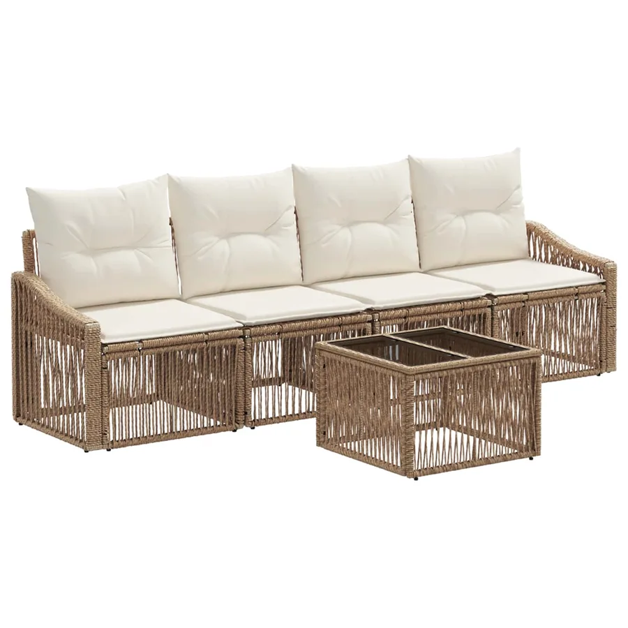 Ensemble de canapé de jardin 5 pcs Beige polyrotin - 2