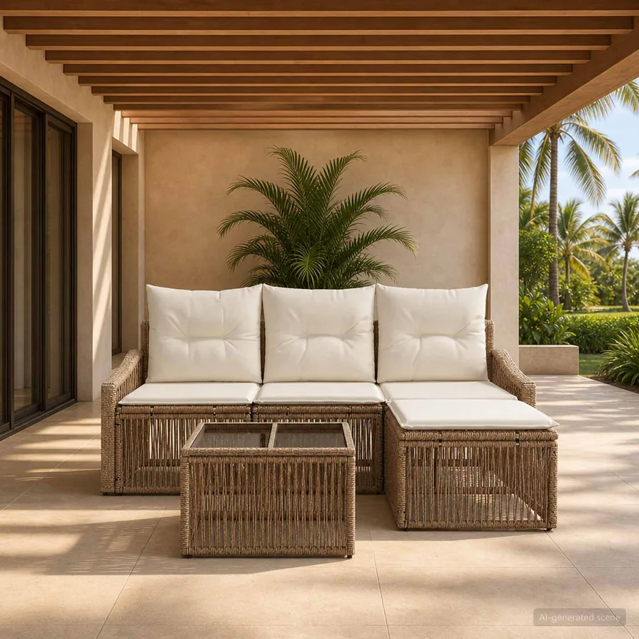 Ensemble de canapé de jardin 5 pcs Beige polyrotin
